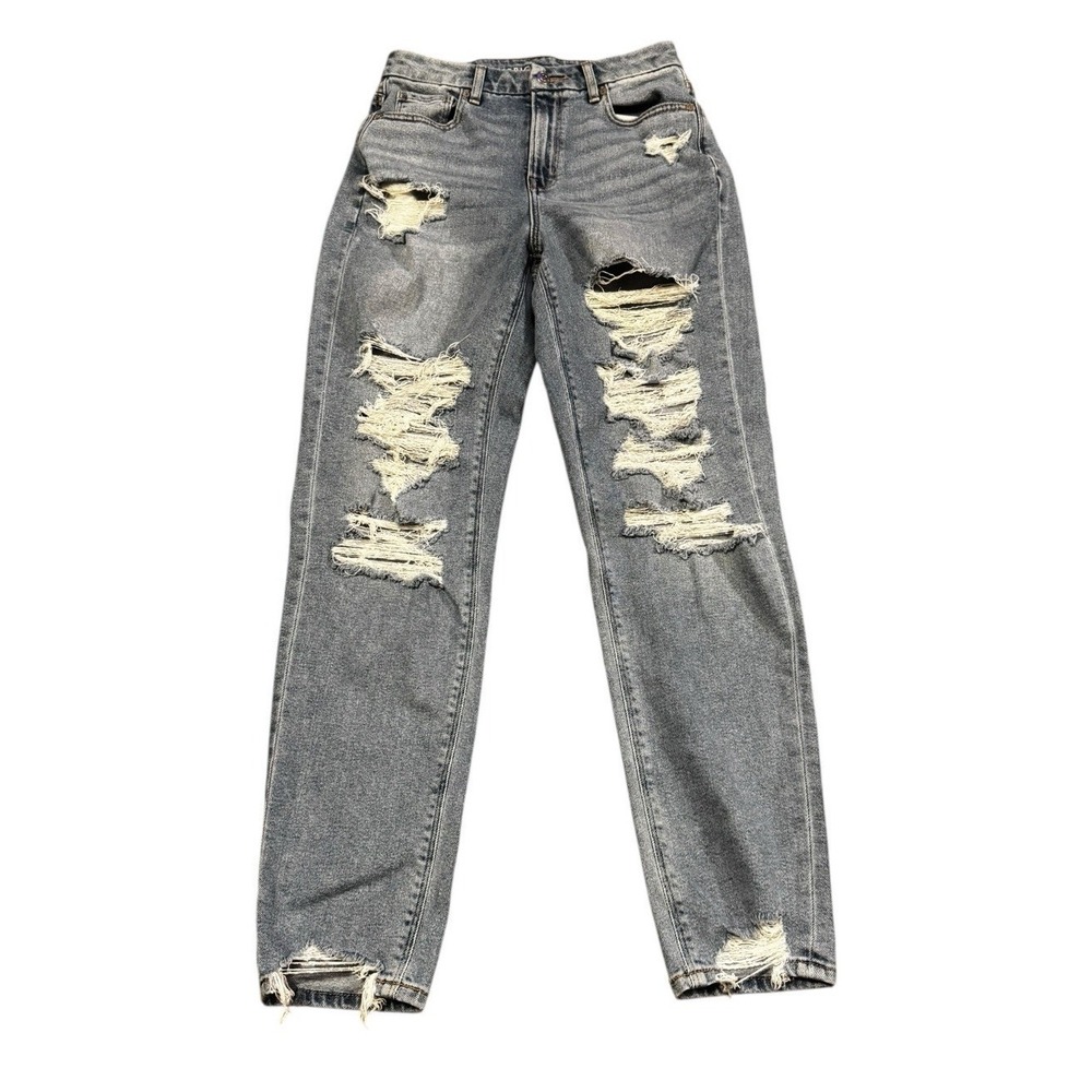 American Eagle Jeans 4 Long‎ High Rise Mom Distressed Light Wash